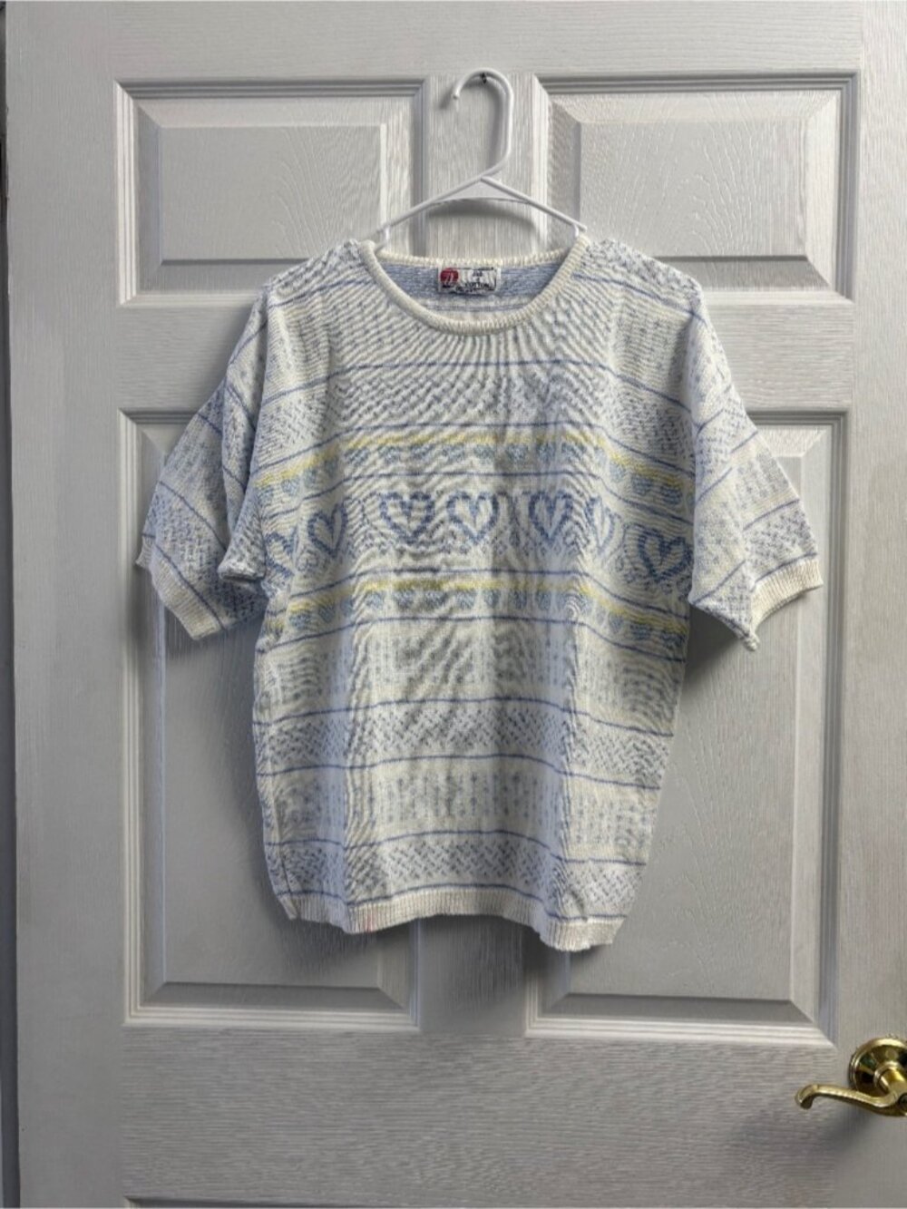 Vintage Isle of Cotton Cottagecore Fair Isle Knit Short Sleeve Cotton Sweater